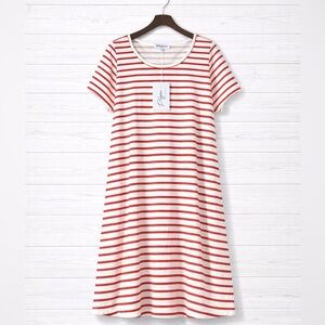 Polygram Casual Striped Midi Dress in Red and White